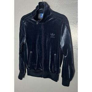 Adidas Velour Velvet Track‎ Jacket 3 Stripe Embossed Logo Sample Womens Size S